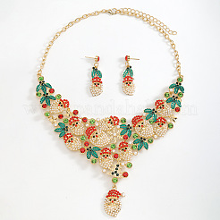 Рождественский комплект из ожерелья с подвеской в виде Санта-Клауса и листьев из сплава со стразами и серег-гвоздиков WGF6AE0-02