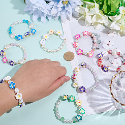 8шт 8 цвета полимерная глина и АБС пластик искусственный жемчуг и стеклянные бусины эластичные браслеты для женщин&nbsp;BJEW-SC00002