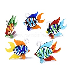 手作りランプワークペンダント  渦巻き模様の魚のチャーム  ミックスカラー  45~50x51~55x19~21mm  穴：5.5~6.5mm&nbsp;LA-N048-07