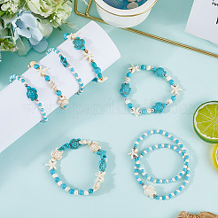 8шт. набор браслетов из синтетических бирюзовых бусин с черепахой и морской звездой&nbsp;BJEW-SC0001-47