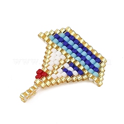 航海をテーマにしたガラス製のシードビーズペンダント  ヨットのチャーム  ブルー  26x23x1.5mm  穴：3mm&nbsp;PALLOY-MZ01439-01