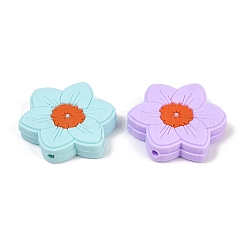 Бусины из пищевого силикона с цветочным узором&nbsp;SIL-A011-02D