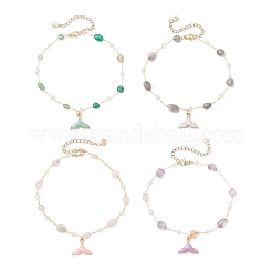 4 pz. 4 stili in ottone fatti a mano in morganite naturale e ametista e labradorite e agata onice verde (tinta e riscaldata) pepite catena a maglie in lega smaltata con ciondolo a coda di balena cavigliere per donna&nbsp;AJEW-AN00709