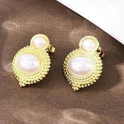 Овальные серьги-гвоздики из нержавеющей стали 304 с имитацией жемчуга и АБС-пластика EJEW-Z141-01G