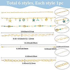 6 шт. 6 стиля океанская тематика латунная и пластиковая жемчужина и ракушка каури и железная цепь и сплав и синтетическая бирюза и магнезит и алюминиевая цепочка для бейсболки HJEW-SC0002-38