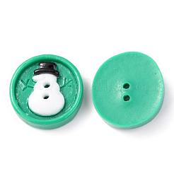 樹脂ボタンクリスマステーマ  コスチュームアクセサリーのDIY  フラットラウンド  グリーン  20x5mm&nbsp;BUTT-CJC0001-01E