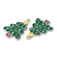 クリスマス合金エナメルペンダント  プラチナ  クリスマスツリー  24x12x1mm  穴：1.5mm&nbsp;X-ENAM-D050-13B-01P