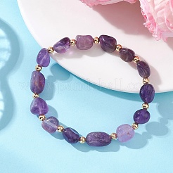 Эластичные браслеты для женщин из натуральных драгоценных камней и латунных бусин.&nbsp;BJEW-JB13414