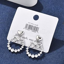 真鍮クリアキュービックジルコニアスタッドピアス  スターリングシルバー針925本  プラチナ  蝶結び  30x22mm&nbsp;EJEW-D301-06P-01