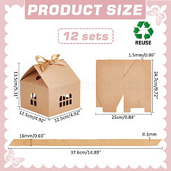 Складная подарочная коробка из крафт-бумаги в форме домика с полым окном и лентой&nbsp;AJEW-WH0166-88A