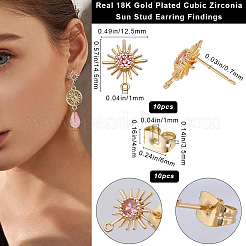 10 шт. латунная фурнитура для сережек-гвоздиков с розовым кубическим цирконием KK-BBC0013-36