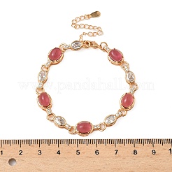 Браслеты из латунных овальных звеньев с микропаве из прозрачных кубических цирконий для женщин BJEW-F503-01G