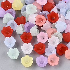 Embouts de perles en acrylique transparent givré en forme de fleur&nbsp;OACR-Q203-01