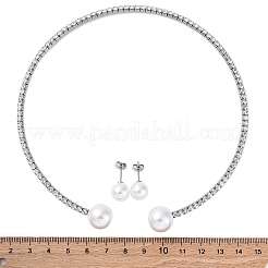 Круглые пластиковые серьги-гвоздики с имитацией жемчуга и комплекты колье-чокеров со стразами SJEW-U003-04P