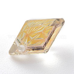 エンボスガラスラインストーンペンダント  菱形  多面カット  パラダイスシャイン  13x8x4.2mm  穴：1.2mm&nbsp;GLAA-J101-04A-001PS