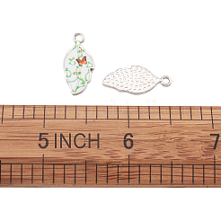 合金エナメルチャーム  蝶模様の葉っぱ  プラチナ  カラフル  21.5x10x2mm  穴：2mm  2個/セット&nbsp;PALLOY-TAC0009-25P-B