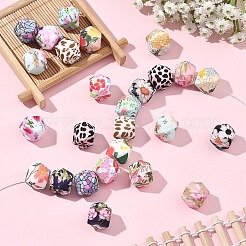 13個 13種類のプリントシリコンフォーカルビーズ  花柄の六角形  ミックスカラー  14x14x14mm  穴：2~2.5mm  1個/スタイル&nbsp;SIL-YW0003-75