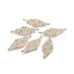 MIYUKI＆TOHO手作り日本のシードビーズリンク  織機模様  菱形  ライトブルー  40~41.5x16~16.7x1.7~1.8mm  穴：1.4~1.5mm&nbsp;SEED-E004-M06