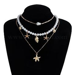 Летние пляжные сплавы подвеска в виде морской звезды ракушки и искусственный жемчуг бусины 3 слой ожерелья для женщин FS-WGA3F17-01