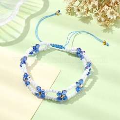 Braccialetti da donna con perline intrecciate regolabili con fiori di vetro intrecciato&nbsp;BJEW-MZ00100-04