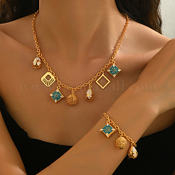 Комплекты ожерелий и браслетов из сплава с ромбовидной каплевидной формой и круглой эмалью для женщин&nbsp;PJ4309