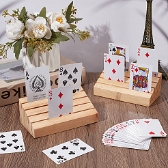 Spielkartenhalter aus Kiefernholz mit schräger Rückseite und Schlitzen&nbsp;ODIS-WH0079-071