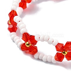 Braccialetti da donna con perline intrecciate regolabili con fiori di vetro intrecciato&nbsp;BJEW-MZ00100-05