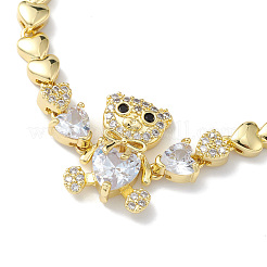 Кубический цирконий медвежий браслет с цепочками в форме сердца BJEW-H586-01G