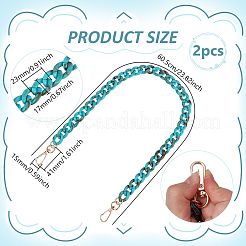 アクリルツイストチェーンバッグチェーン2個  合金の留め金付き  ライトゴールド  ダークターコイズ  605mm&nbsp;DIY-PH00034-85C