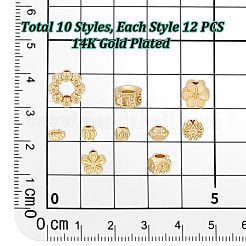 120個10スタイルラックメッキ合金ビーズ  長持ちメッキ  カドミウムフリー＆鉛フリー  ゴールドカラー  3.5~10x1.7~5mm  穴：1.2~3mm  12個/スタイル&nbsp;FIND-PH0038-12