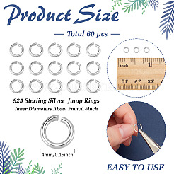 60 шт. 925 открытых кольца из стерлингового серебра STER-ME0001-13