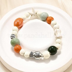 Фарфоровые бусины и синтетические бусины говлита эластичные браслеты для женщин&nbsp;BJEW-D307-02B