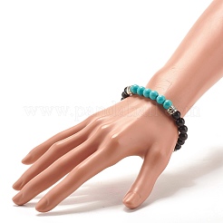 Braccialetto elastico rotondo con perline turchesi sintetiche (tinte) da donna&nbsp;BJEW-JB07531-04
