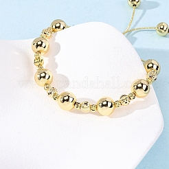 女性用真鍮ラウンドビーズスライダーブレスレット  ゴールドカラー  1-5/8インチ（4.2cm）〜2-7/8インチ（7.2cm）&nbsp;BJEW-D357-06B-G
