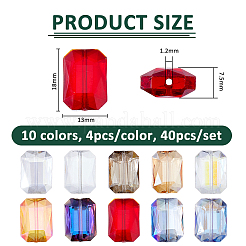 40шт 10 цвета гальванические прозрачные стеклянные бусины&nbsp;GLAA-FH0001-87