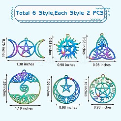 12個6スタイル304ステンレススチールペンダント  混合形状  虹色  19~32x25~35x1~2mm  穴：1.2~1.5mm  2個/スタイル&nbsp;STAS-SZ0002-56M