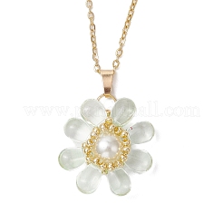 Стеклянные и стеклянные жемчужные бусины подвески ожерелья для женщин&nbsp;NJEW-MZ00106-01