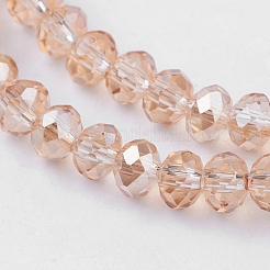 多面カットロンデル電気メッキガラスビーズ連売り  淡いチソウ  4x3mm  穴：1mm  約123~127個/連  16.5~16.9インチ（42~43cm）&nbsp;X-EGLA-D020-4x3mm-71