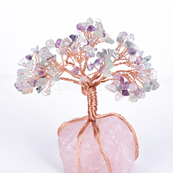 Puces en fluorite naturel et décorations sur socle en quartz rose&nbsp;G-S282-04