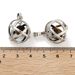 Круглые шариковые подвески из натурального тигрового глаза&nbsp;G-Q163-05P-07