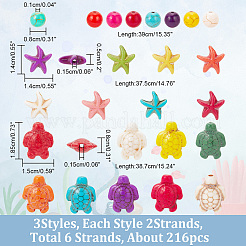 6 нити 3 стилей синтетические бирюзовые бусины нити TURQ-NB0001-24