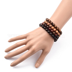 Комплекты эластичных браслетов унисекс из натурального дерева с бусинами&nbsp;BJEW-JB05463