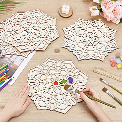 4 Stück Mandala-Untersetzer aus unbehandeltem Holz in 2 verschiedenen Ausführungen&nbsp;HJEW-OC0001-50