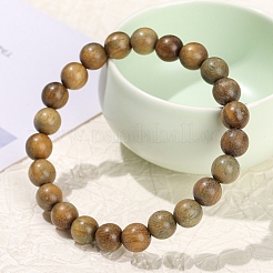 Bracelets extensibles en bois de santal naturel avec perles rondes pour hommes et femmes&nbsp;PW-WG55664-03