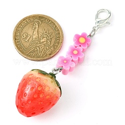 フルーツ樹脂ペンダント装飾  亜鉛合金カニカンとフラワーポリマークレイビーズチャーム  苺  80mm&nbsp;HJEW-JM01554-03