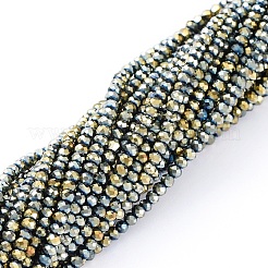 電気メッキガラスビーズセット  フルメッキ  多面カット  ロンデル  メッキグリーン  2x1.5mm  穴：0.6mm  約208~220個/連  34~36cm&nbsp;X-EGLA-F149-FP-09