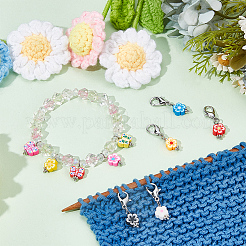 16 Stück 8 Farben Blume handgemachte Polymer Clay Anhänger Maschenmarkierer&nbsp;HJEW-NB00015