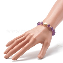 天然石ミックスストーンストレッチブレスレット  真鍮の笑顔のビーズで  ラウンド  内径：2-1/8インチ（5.5cm）&nbsp;BJEW-JB06568