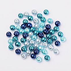 Perles de perles en verre nacré de couleur bleu mélangé de 8mm pour la fabrication de bijoux&nbsp;HY-PH0006-8mm-03