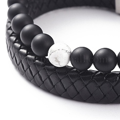 Conjuntos de pulseras elásticas unisex y pulseras de cordón de cuero&nbsp;BJEW-JB04895-03